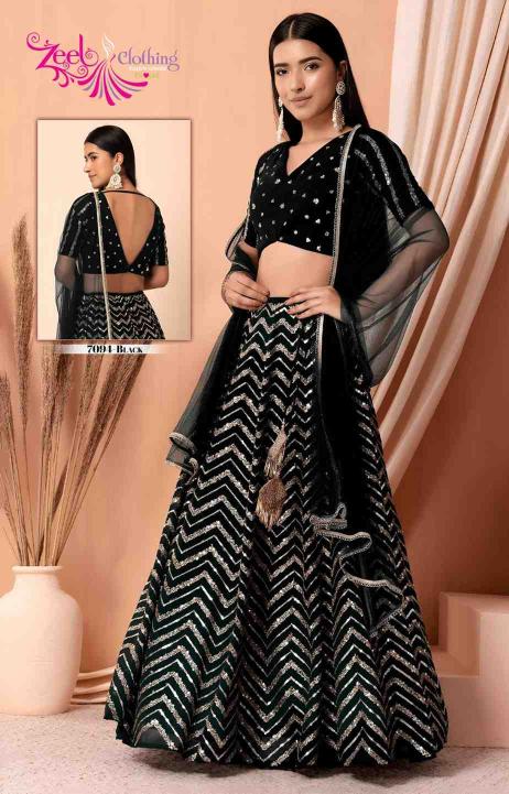 Zeel Clothing vol 33 Black Georgette Wholesale lehenga market in Delhi
